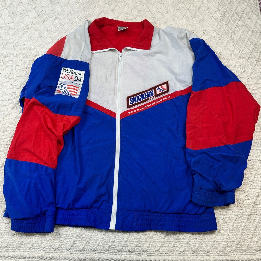Vintage 1994 World Cup USA Snickers Windbreaker Jacket Mens XL Blue Red White